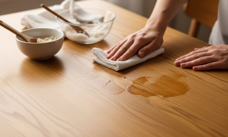 Wasserflecken auf dem Holztisch entfernen
